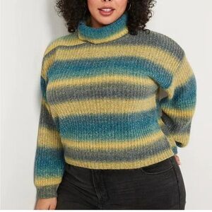 Old Navy Striped Turtleneck Sweater - Blue, Yellow, Gray